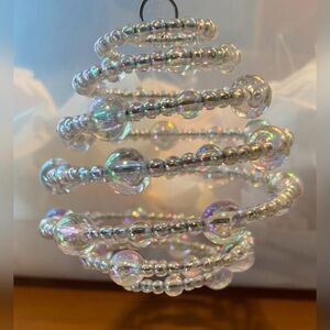 Vintage Clear Iridescent Beaded Spiral Tree Small Hanging Christmas Ornament